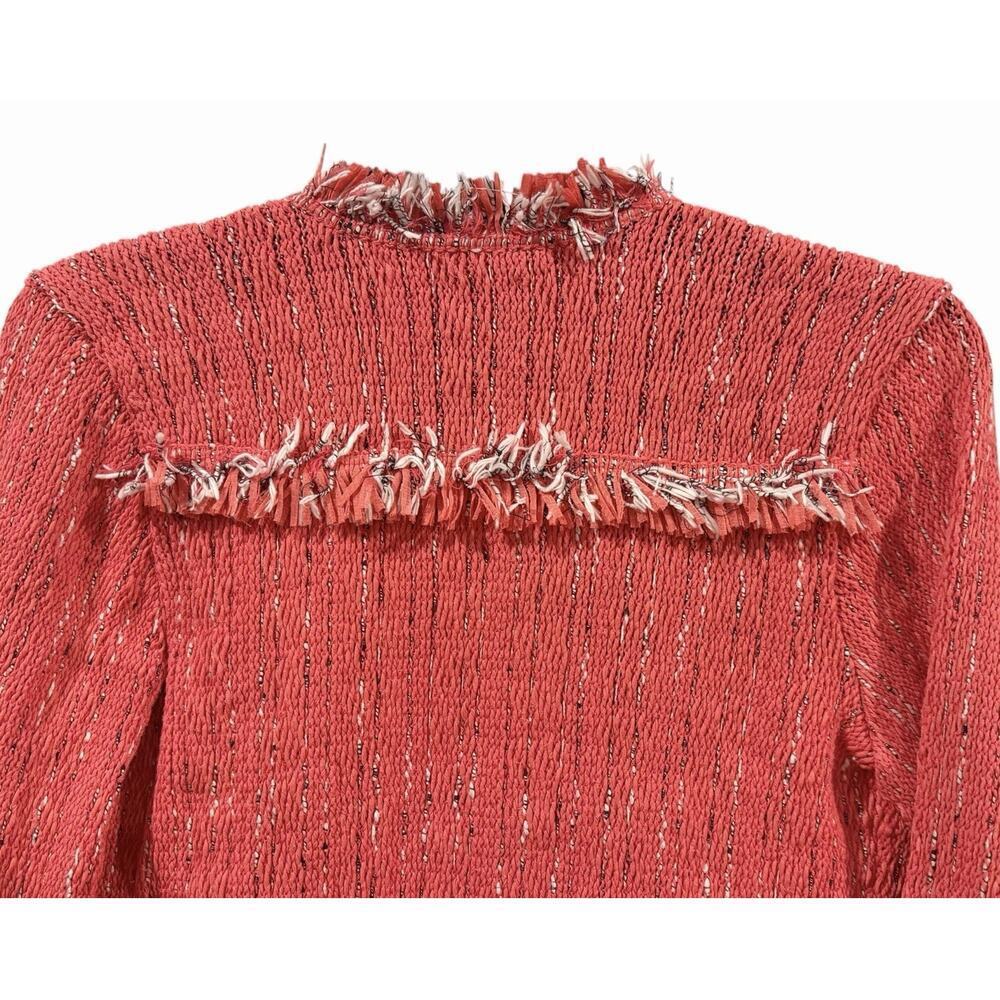 NIC + ZOE Pink Fancy Fringe Open Knit Blazer Women’s Small Tweed-Like - Picture 6 of 15
